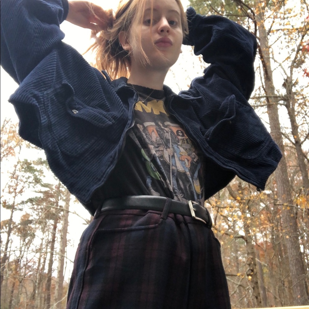 Vintage navy blue corduroy cropped collared jacket